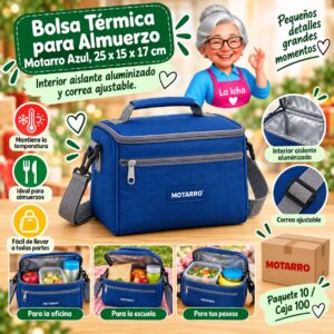 RI-0007882 Bolsa Térmica para Almuerzo Motarro Azul, 25 x 15 x 17 cm