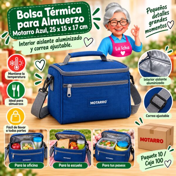 Bolsa Térmica para Almuerzo Motarro Azul, 25 x 15 x 17 cm