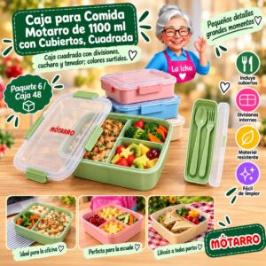 RI-0007885 Caja para Comida Motarro de 1100 ml con Cubiertos, Cuadrada