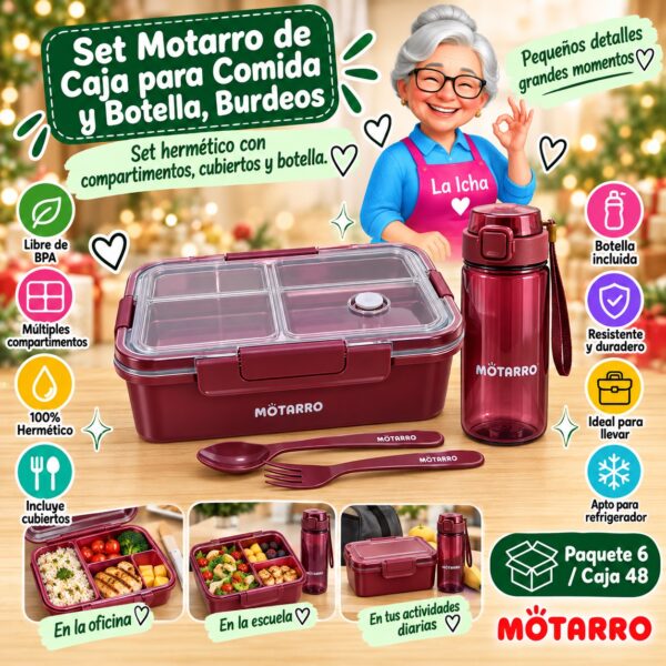 Set Motarro de Caja para Comida y Botella, Burdeos