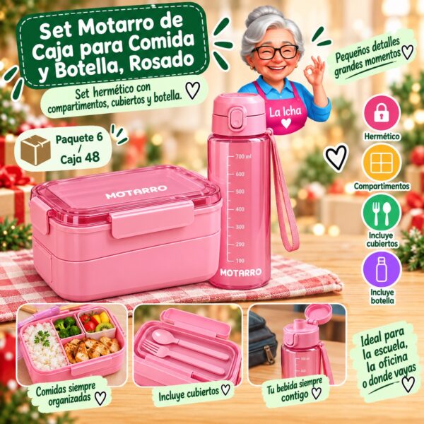 Set Motarro de Caja para Comida y Botella, Rosado