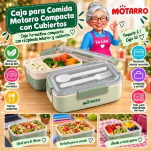 RI-0007890 Caja para Comida Motarro Compacta con Cubiertos
