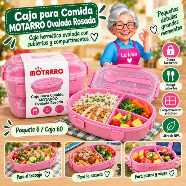 Caja para Comida Motarro Ovalada Rosada