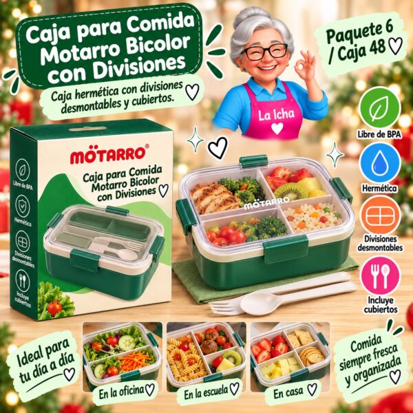 Caja para Comida Motarro Bicolor con Divisiones