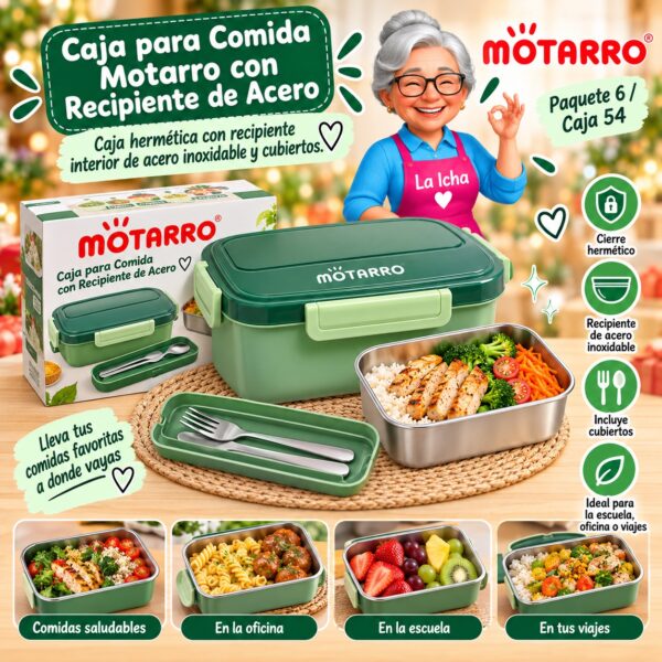 Caja para Comida Motarro con Recipiente de Acero