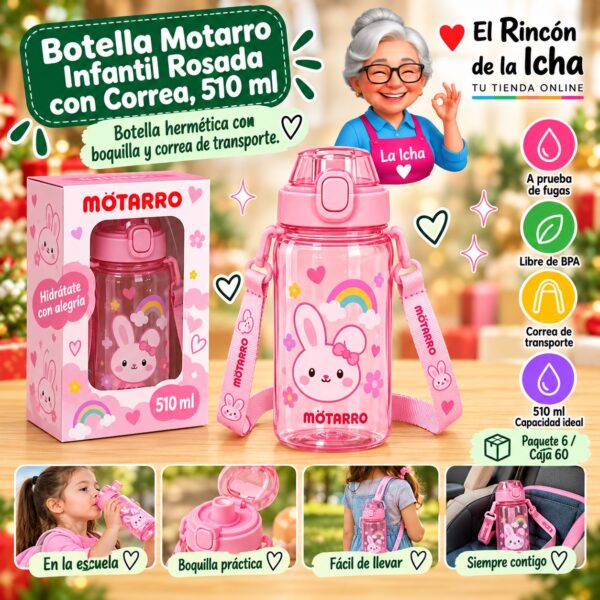 Botella Motarro Infantil Rosada con Correa, 510 ml