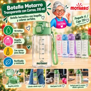 RI-0007898 Botella Motarro Transparente con Correa, 510 ml