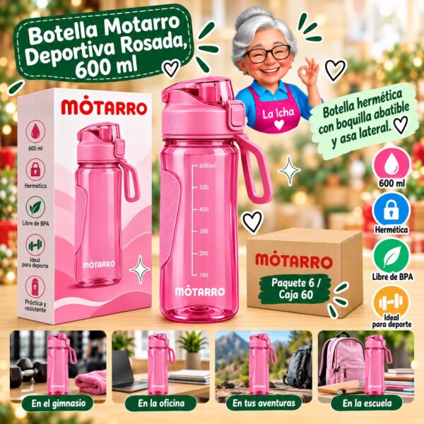Botella Motarro Deportiva Rosada, 600 ml