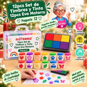 12pcs Set de Timbres y Tinta 12pcs Eva Motarro