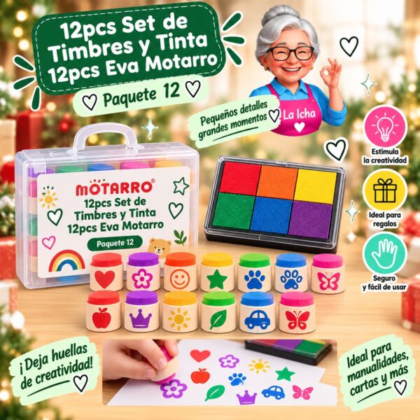 12pcs Set de Timbres y Tinta 12pcs Eva Motarro