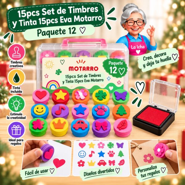 15pcs Set de Timbres y Tinta 15pcs Eva Motarro
