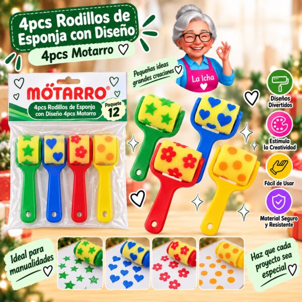 4pcs Rodillos de Esponja con Diseño 4pcs Motarro