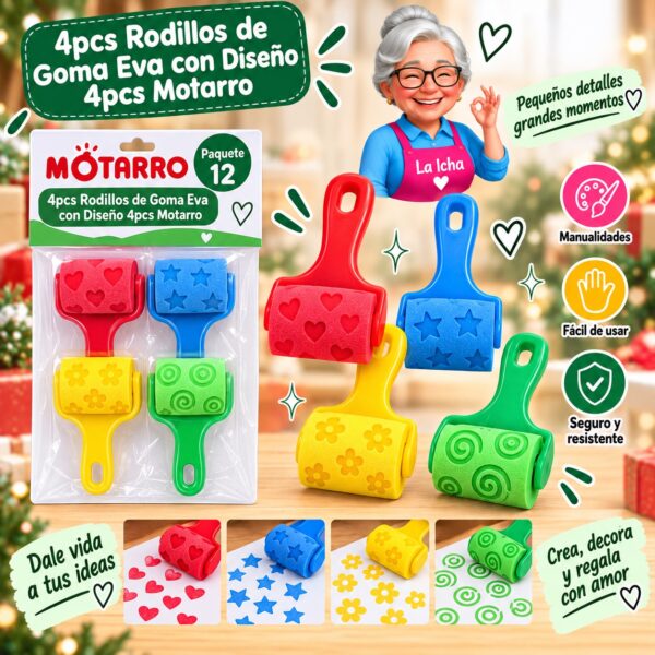 4pcs Rodillos de Goma Eva con Diseño 4pcs Motarro