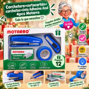 Corchetera+cortacartón+corchetes+cinta Adhesiva Azul 4pcs Motarro