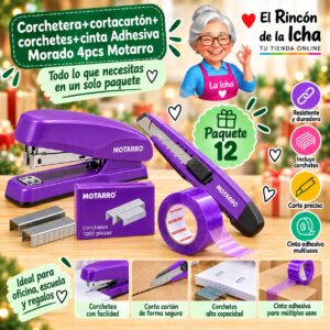 Corchetera+cortacartón+corchetes+cinta Adhesiva Morado 4pcs Motarro
