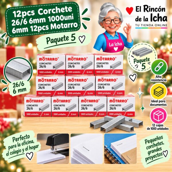 12pcs Corchete 26/6 6mm 1000uni 6mm 12pcs Motarro