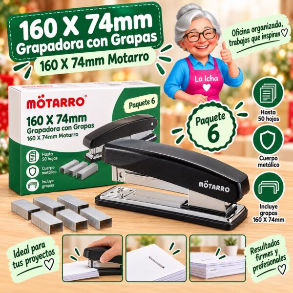 160 X 74mm Grapadora con Grapas 160 X 74mm Motarro