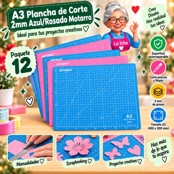 A3 Plancha de Corte 2mm Azul/Rosado Motarro