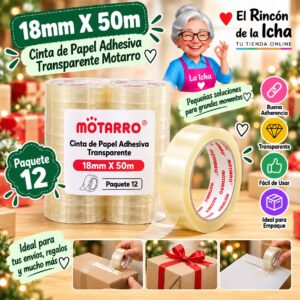 RI-0007977 18mm X 50m Cinta de Papel Adhesiva Transparente Motarro