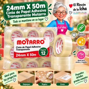 RI-0007978 24mm X 50m Cinta de Papel Adhesiva Transparente Motarro