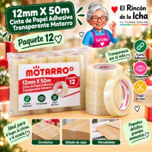 RI-0007979 12mm X 50m Cinta de Papel Adhesiva Transparente Motarro