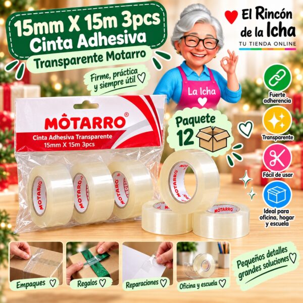 15mm X 15m 3pcs Cinta Adhesiva Transparente Motarro