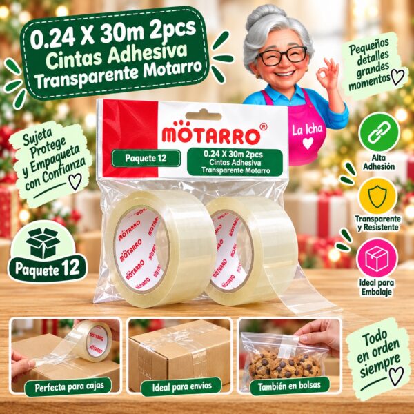 0.24 X 30m 2pcs Cintas Adhesiva Transparente Motarro