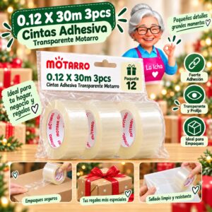RI-0007984 0.12 X 30m 3pcs Cintas Adhesiva Transparente Motarro