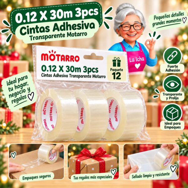 0.12 X 30m 3pcs Cintas Adhesiva Transparente Motarro