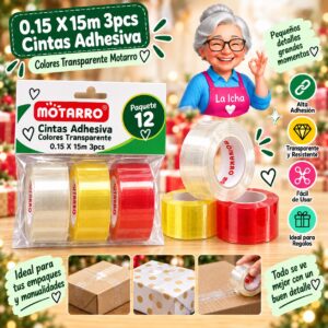 RI-0007985 0.15 X 15m 3pcs Cintas Adhesiva Colores Transparente Motarro