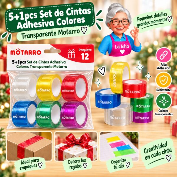 5+1pcs Set de Cintas Adhesiva Colores Transparente Motarro