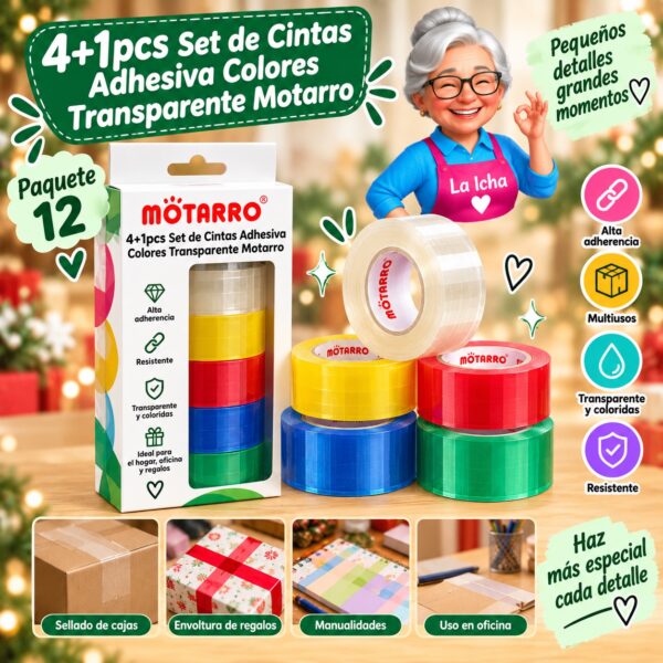 4+1pcs Set de Cintas Adhesiva Colores Transparente Motarro
