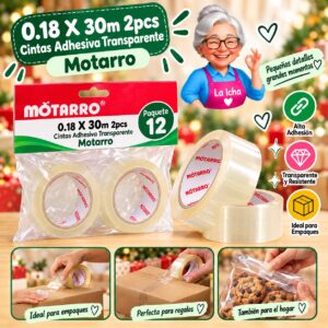 RI-0007988 0.18 X 30m 2pcs Cintas Adhesiva Transparente Motarro