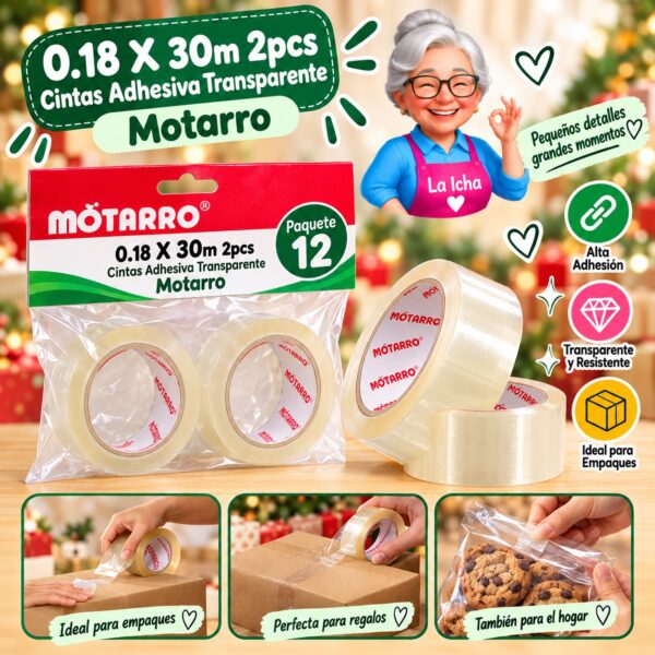 0.18 X 30m 2pcs Cintas Adhesiva Transparente Motarro