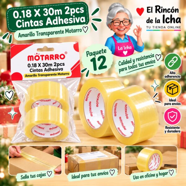 RI-0007989 0.18 X 30m 2pcs Cintas Adhesiva Amarillo Transparente Motarro