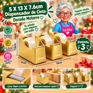 RI-0007992 5 X 13 X 7.6cm Dispensador de Cinta Dorado Motarro