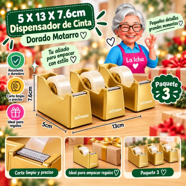 5 X 13 X 7.6cm Dispensador de Cinta Dorado Motarro