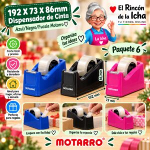 RI-0007997 192 X 73 X 86mm Dispensador de Cinta Negro/Azul/Fucsia Motarro