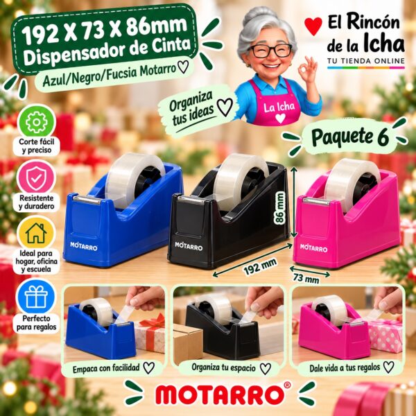 RI-0007997 192 X 73 X 86mm Dispensador de Cinta Negro/Azul/Fucsia Motarro