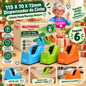 RI-0007998 115 X 70 X 72mm Dispensador de Cinta Celeste/Verde/Naranjo Motarro