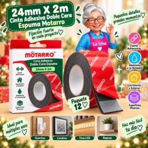 24mm X 2m Cinta Adhesiva Doble Cara Espuma Motarro