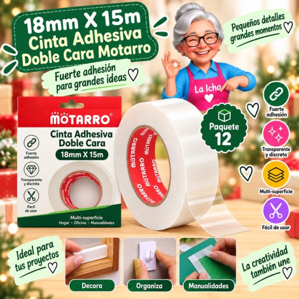 18mm X 15m Cinta Adhesiva Doble Cara Motarro