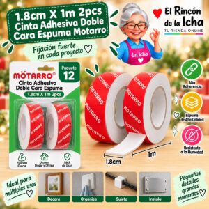 RI-0008008 1.8cm X 1m 2pcs Cinta Adhesiva Doble Cara Espuma Motarro