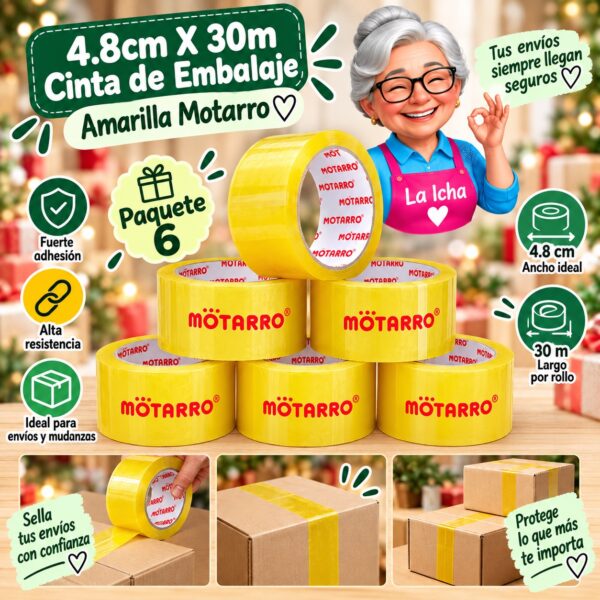4.8cm X 30m Cinta de Embalaje Amarilla Motarro