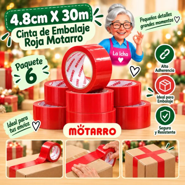 4.8cm X 30m Cinta de Embalaje Roja Motarro