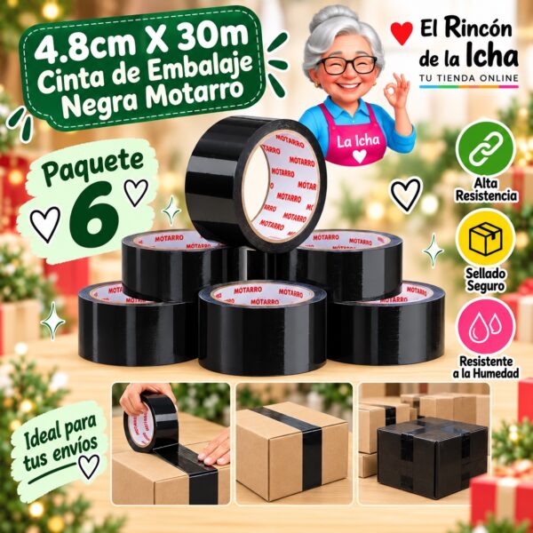 4.8cm X 30m Cinta de Embalaje Negra Motarro