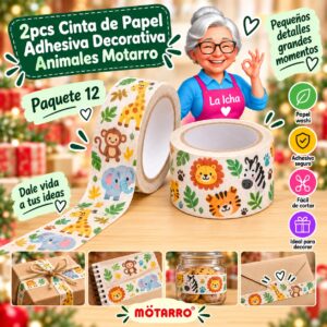 2pcs Cinta de Papel Adhesiva Decorativa Animales Motarro
