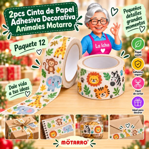 2pcs Cinta de Papel Adhesiva Decorativa Animales Motarro