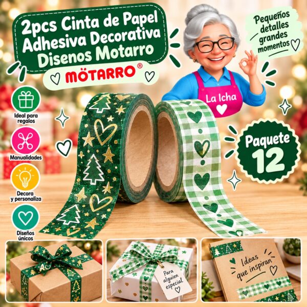 2pcs Cinta de Papel Adhesiva Decorativa Disenos Motarro