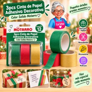 3pcs Cinta de Papel Adhesiva Decorativa Color Solido Motarro
